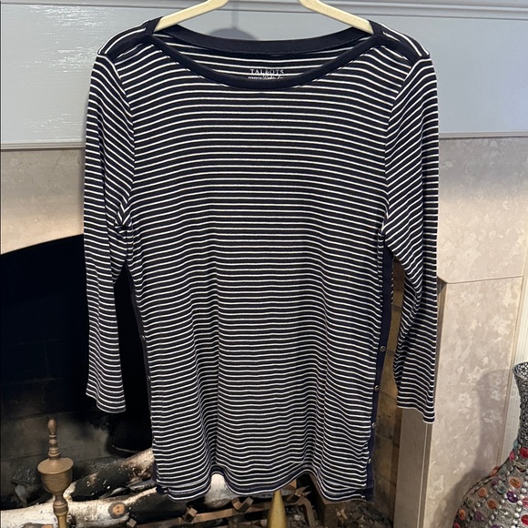 Talbots Navy and White Striped 3/4 Sleeve Weekend Tee Size Large - Picture 1 of 4